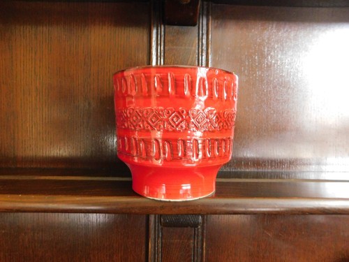 Red glazed ceramic round plant - glazed,