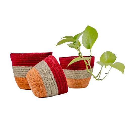Red cream orange stripe jute - cream,